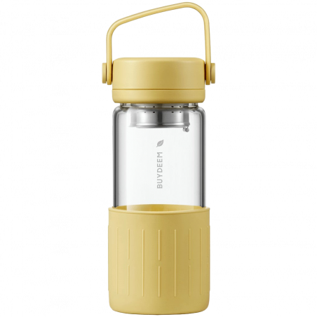 Μπουκάλι τσαγιού με εγχυτήρα BUYDEEM DG42, 300 ml, Προστατευτικό σιλικόνης, Κίτρινο