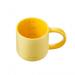 Buydeem CD1018-MY Ceramic Tea and Coffee Cup, 350 ml, Flat Bottom, Internal Measurement Scale, High-Temperature Ceramic, Yellow