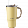 Buydeem DS57-MY Insulated Cup with Built-in Straw, 700 ml, Keeps drinks hot or cold for up to 6 hours, Vacuum insulation, Handle, Stainless steel, BPA-free, Yellow