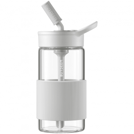 Buydeem CD1017-OW φορητή φιάλη ποτών, 500 ml, Ενσωματωμένο καλαμάκι, Αδιάβροχο, Ανθεκτικό στη θερμότητα γυαλί έως 150°C, Χωρίς BPA, Λευκό
