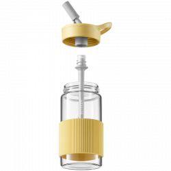 Buydeem CD1017-MY φορητό μπουκάλι ποτών, 500 ml, Ενσωματωμένο καλαμάκι, Αδιάβροχο, Ανθεκτικό στη θερμότητα γυαλί έως 150°C, Χωρίς BPA, Κίτρινο