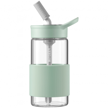 Buydeem CD1017-CG φορητή φιάλη ποτών, 500 ml, Ενσωματωμένο καλαμάκι, Αδιάβροχο, Ανθεκτικό στη θερμότητα γυαλί έως 150°C, Χωρίς BPA, Πράσινο
