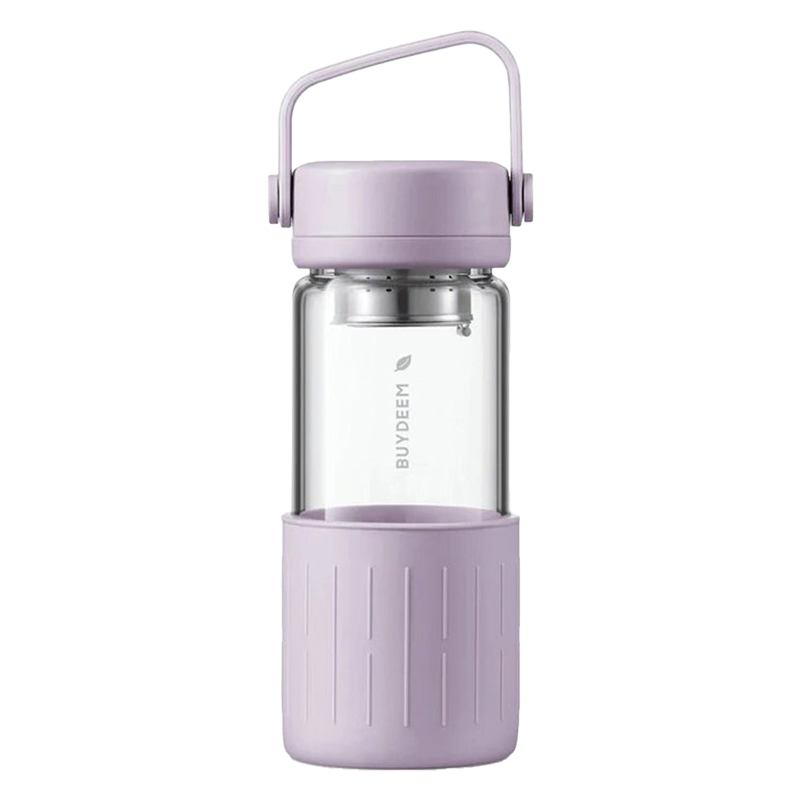 Buydeem CD1008-PP Glass Tea Bottle with Infuser, 325 ml, Adjustable Steeping, Handle, Purple