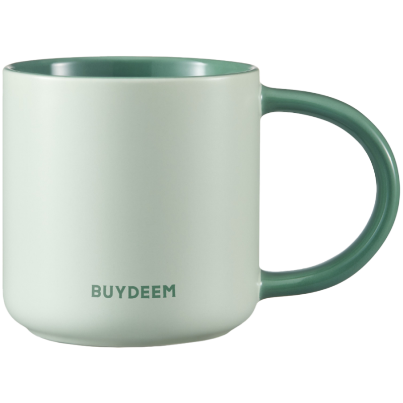 Buydeem CD1018-CG Ceramic Tea and Coffee Mug, 350 ml, Flat Bottom, Internal Measurement Scale, High-Temperature Ceramic, Green