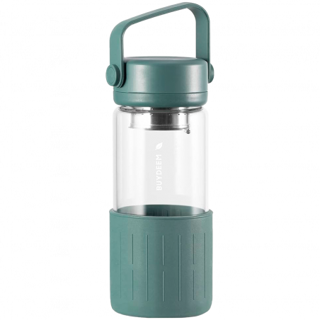 Sticla pentru ceai cu infuzor BUYDEEM DG42, 300 ml, Protectie silicon, Verde