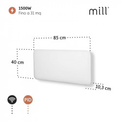 Panou încălzitor Mill Invisible WiFi PA1500WIFI3, 1500W, 23 m2, 10 setări de temperatură, Wi-Fi, Bluetooth, IPX4, alb