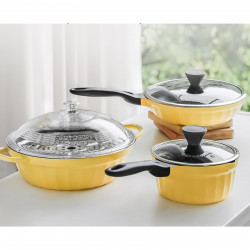 BUYDEEM CP141 Casserole, 1.8 L, Glass Lid, Cast Aluminum, PFOA-Free, Non-Stick Coating, Yellow