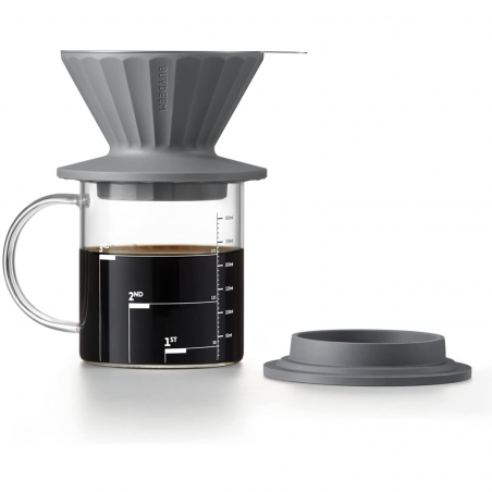 Buydeem CD1024-IG Hand-Drip Coffee Set, 300 ml, Tempered Glass, Stainless Steel, Gray