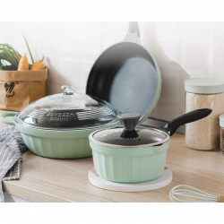 Cratita BUYDEEM CP141, 1.8 l, Capac din sticla, Aluminiu turnat, Fara PFOA, Acoperire antiaderenta, Verde