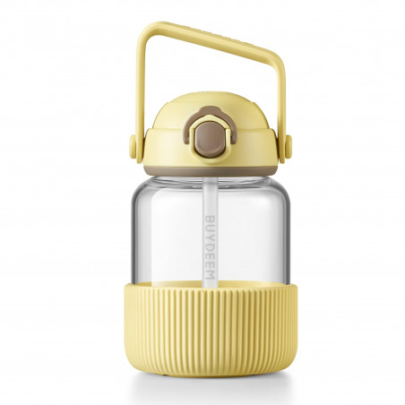 BUYDEEM Pop-Up Straw Glass Bottle 800 ml, model DG78, color Mellow Yellow