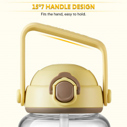 Buydeem DG78-MY Portable Water Bottle, Pop-up Straw, Handle, Heat-resistant Glass (up to 150°C), Triple Seal, Yellow