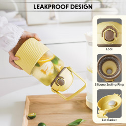 Buydeem DG78-MY Portable Water Bottle, Pop-up Straw, Handle, Heat-resistant Glass (up to 150°C), Triple Seal, Yellow