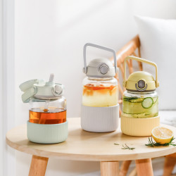 BUYDEEM Pop-Up Straw Glass Bottle 800 ml, model DG78, color Cozy Greenish