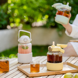 Sticla Buydeem DG78-CG, Pai pop-up, Maner, Sticla rezistenta la caldura pana la 150°C, Etansare tripla, Verde