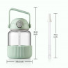Buydeem DG78-CG Portable Water Bottle, Pop-up Straw, Handle, Heat-resistant Glass (up to 150°C), Triple Seal, Green