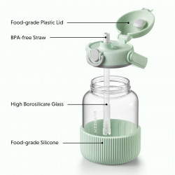 BUYDEEM Pop-Up Straw Glass Bottle 800 ml, model DG78, color Cozy Greenish