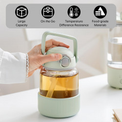 BUYDEEM Pop-Up Straw Glass Bottle 800 ml, model DG78, color Cozy Greenish