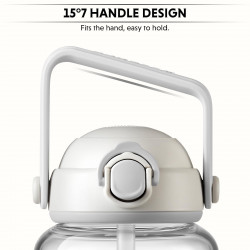 Buydeem DG78-OW Portable Water Bottle, Pop-up Straw, Handle, Heat-resistant Glass (up to 150°C), Triple Seal, White