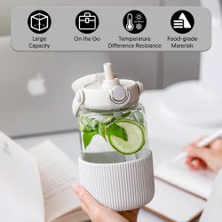 BUYDEEM Pop-Up Straw Glass Bottle 800 ml, model DG78, color Oats White