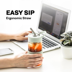 Buydeem CD1017-OW Portable Water Bottle, 500 ml, Built-in Straw, Leak-Proof, Heat-Resistant Glass Up to 150°C, BPA-Free, White