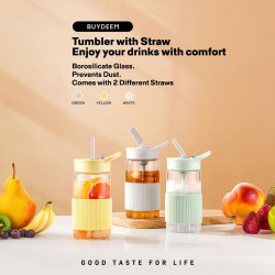 BUYDEEM Portable Glass Straw Bottle 500 ml, model CD1017, color Oats White