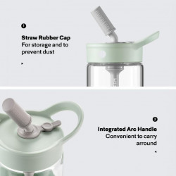 Buydeem CD1017-MY φορητό μπουκάλι ποτών, 500 ml, Ενσωματωμένο καλαμάκι, Αδιάβροχο, Ανθεκτικό στη θερμότητα γυαλί έως 150°C, Χωρίς BPA, Κίτρινο