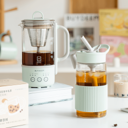 Buydeem CD1017-CG Portable Water Bottle, 500 ml, Built-in Straw, Leak-Proof, Heat-Resistant Glass Up to 150°C, BPA-Free, Green