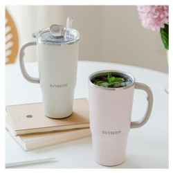 BUYDEEM Thermo Mug With Straw 700 ml, model DS57, color Oats White