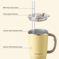 BUYDEEM Thermo Mug With Straw 700 ml, model DS57, color Mellow Yellow
