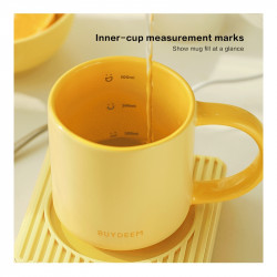 Buydeem CD1018-MY Ceramic Tea and Coffee Cup, 350 ml, Flat Bottom, Internal Measurement Scale, High-Temperature Ceramic, Yellow