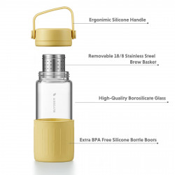 Buydeem CD1008-PP Glass Tea Bottle with Infuser, 325 ml, Adjustable Steeping, Handle, Purple