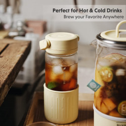 Buydeem CD1008-PP Glass Tea Bottle with Infuser, 325 ml, Adjustable Steeping, Handle, Purple