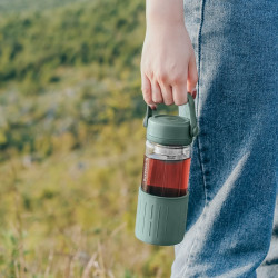 Γυάλινο μπουκάλι τσαγιού με εγχυτήρα Buydeem CD1008-PP, 325 ml, Ρυθμιζόμενο ζέσταμα, Λαβή, Μωβ