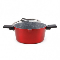 Тенджера Luigi Ferrero Rossy FR-2814, 28x13.5 см, 6.7 л, Незалепващо покритие, Индукция, Стъклен капак с отвор за пара, Червен