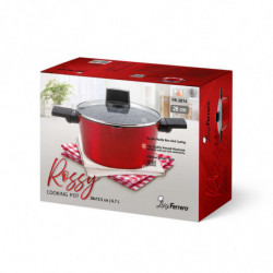 Тенджера Luigi Ferrero Rossy FR-2814, 28x13.5 см, 6.7 л, Незалепващо покритие, Индукция, Стъклен капак с отвор за пара, Червен