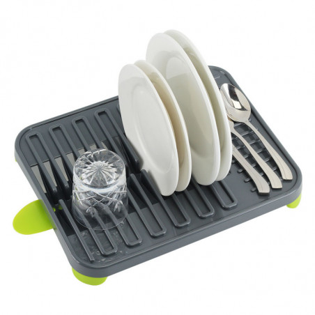 Uscător de vase Luigi Ferrero FR-3830P, 38x30x4.5 cm, Compartimente pentru pahare și farfurii, Canal de scurgere, Gri