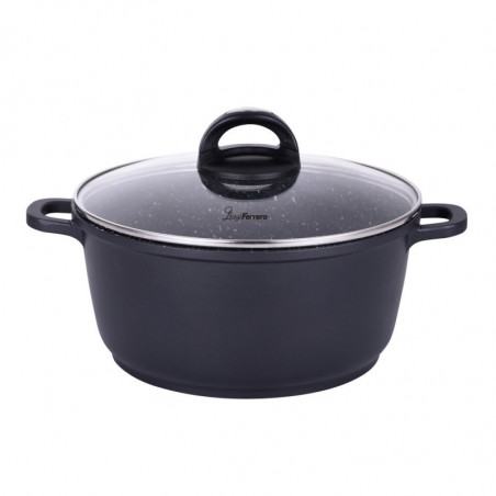 Κατσαρόλα Luigi Ferrero Hanna FR-245M 24x11.5 cm, 4.4 l, Μαρμάρινο φινίρισμα, Γυάλινο καπάκι με τρύπα ατμού, Επαγωγή, Μαύρο