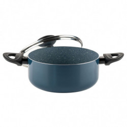 Cratiță Luigi Ferrero Prima FR-2244, 22x9.5 cm, 3.1 l, Acoperire neaderentă din marmură, Capac din sticlă cu gaură pentru abur, Inducție, Albastru închis