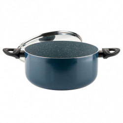 Κατσαρόλα Luigi Ferrero Prima FR-2644, 26x12 cm, 5.8 l, Αντικολλητική μαρμάρινη επίστρωση, Γυάλινο καπάκι με τρύπα ατμού, Επαγωγή, Σκούρο μπλε