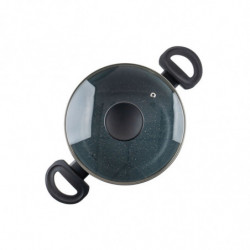 Oala cu capac din sticla Luigi Ferrero Prima FR-2245D, 22x13 cm, 4.5 l, Acoperire antiaderenta cu efect de marmura, Inductie, Albastru