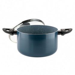 Oala cu capac din sticla Luigi Ferrero Prima FR-2245D, 22x13 cm, 4.5 l, Acoperire antiaderenta cu efect de marmura, Inductie, Albastru