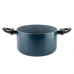 Oala cu capac din sticla Luigi Ferrero Prima FR-2245D, 22x13 cm, 4.5 l, Acoperire antiaderenta cu efect de marmura, Inductie, Albastru