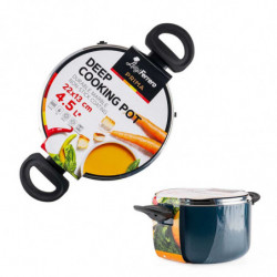 Oala cu capac din sticla Luigi Ferrero Prima FR-2245D, 22x13 cm, 4.5 l, Acoperire antiaderenta cu efect de marmura, Inductie, Albastru