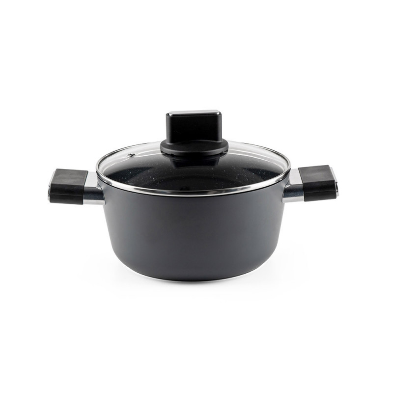 Cratiță Luigi Ferrero Regina FR-2040 20x10 cm, 2,5 l, Acoperire antiaderentă cu efect de marmură, Capac din sticlă cu orificiu pentru abur, Negru