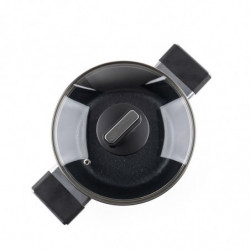 Κατσαρόλα Luigi Ferrero Regina FR-2040 20x10 cm, 2,5 l, Αντικολλητική επίστρωση με μαρμάρινο εφέ, Γυάλινο καπάκι με τρύπα ατμού, Μαύρο