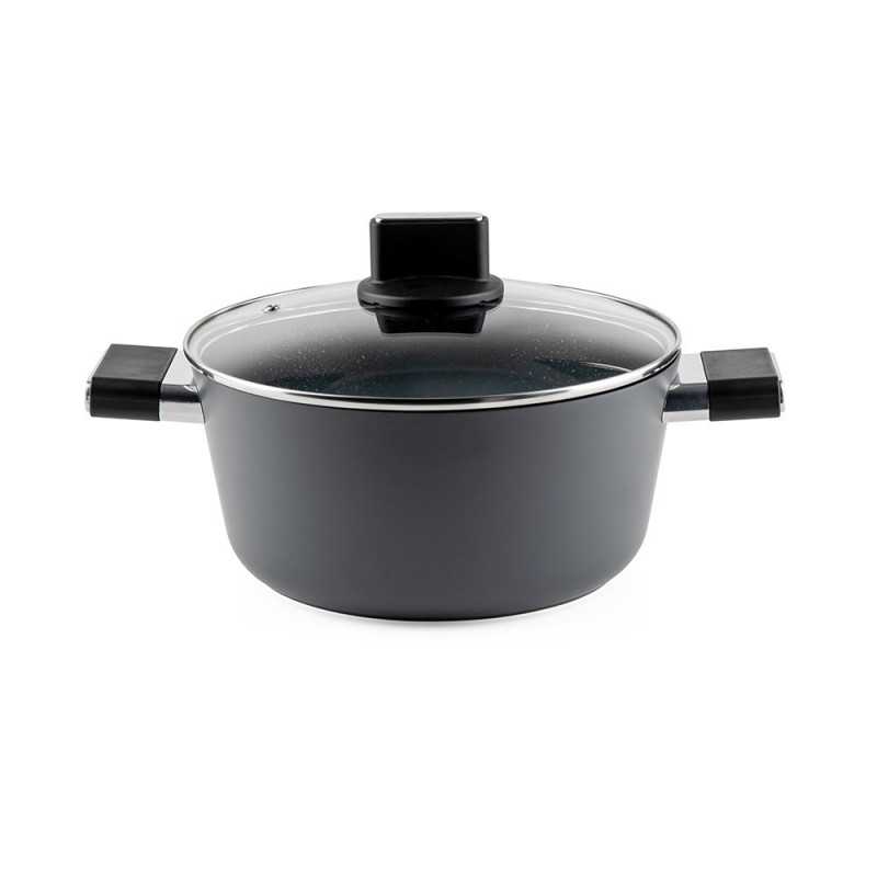 Cratiță Luigi Ferrero Regina FR-2440 24x11.5 cm, 4.3 l, Acoperire antiaderentă cu efect de marmură, Capac din sticlă cu gaură pentru abur, Negru