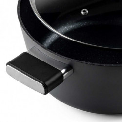 Κατσαρόλα Luigi Ferrero Regina FR-2840, 28x12,5 cm, 6,5 l, Αντικολλητική μαρμάρινη επίστρωση, Γυάλινο καπάκι με τρύπα ατμού, Επαγωγική, Μαύρο