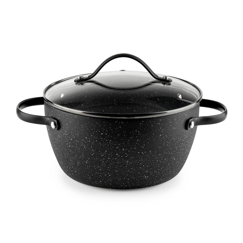 Тенджера Luigi Ferrero Symphony FR-2010, 20x10.5 см, 2.6 л, Незалепващо покритие, Стъклен капак с отвор за пара, Стоманени дръжки с PVD, Индукция, Черен мрамор