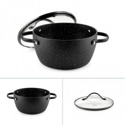 Тенджера Luigi Ferrero Symphony FR-2010, 20x10.5 см, 2.6 л, Незалепващо покритие, Стъклен капак с отвор за пара, Стоманени дръжки с PVD, Индукция, Черен мрамор