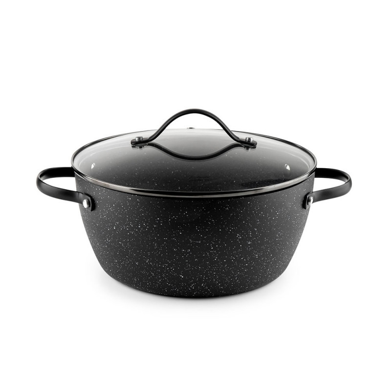 Κατσαρόλα Luigi Ferrero Symphony FR-2410, 24x11,5 cm, 4,3 l, Αντικολλητική επίστρωση, Γυάλινο καπάκι με τρύπα ατμού, Χαλύβδινες λαβές με PVD, Επαγωγή, Μαύρο μάρμαρο